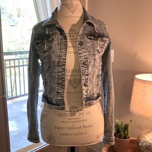 C’est CT Toi USA acid wash blue denim jean jacket XS cropped longsleeve coat​​